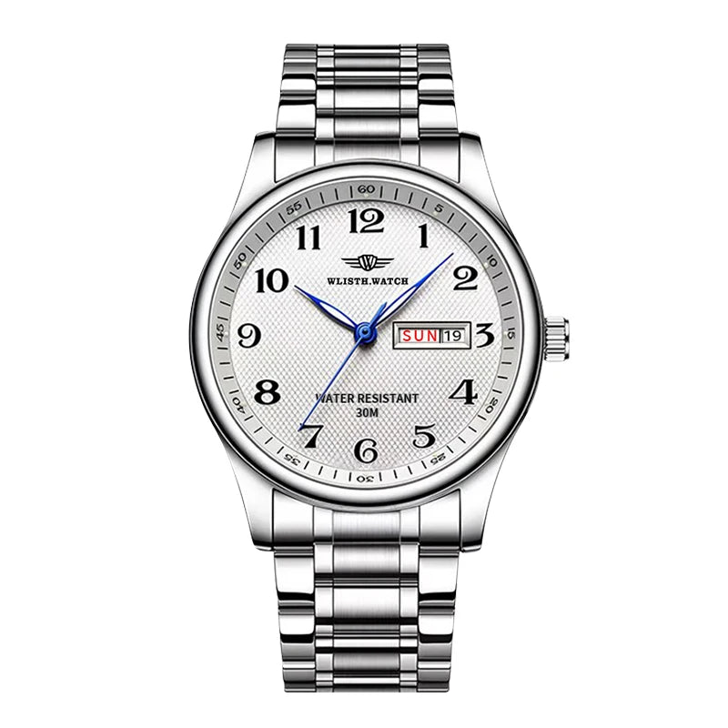 Stainless Steel Quartz Watch – Arabic Numerals Calendar for Men Gifts