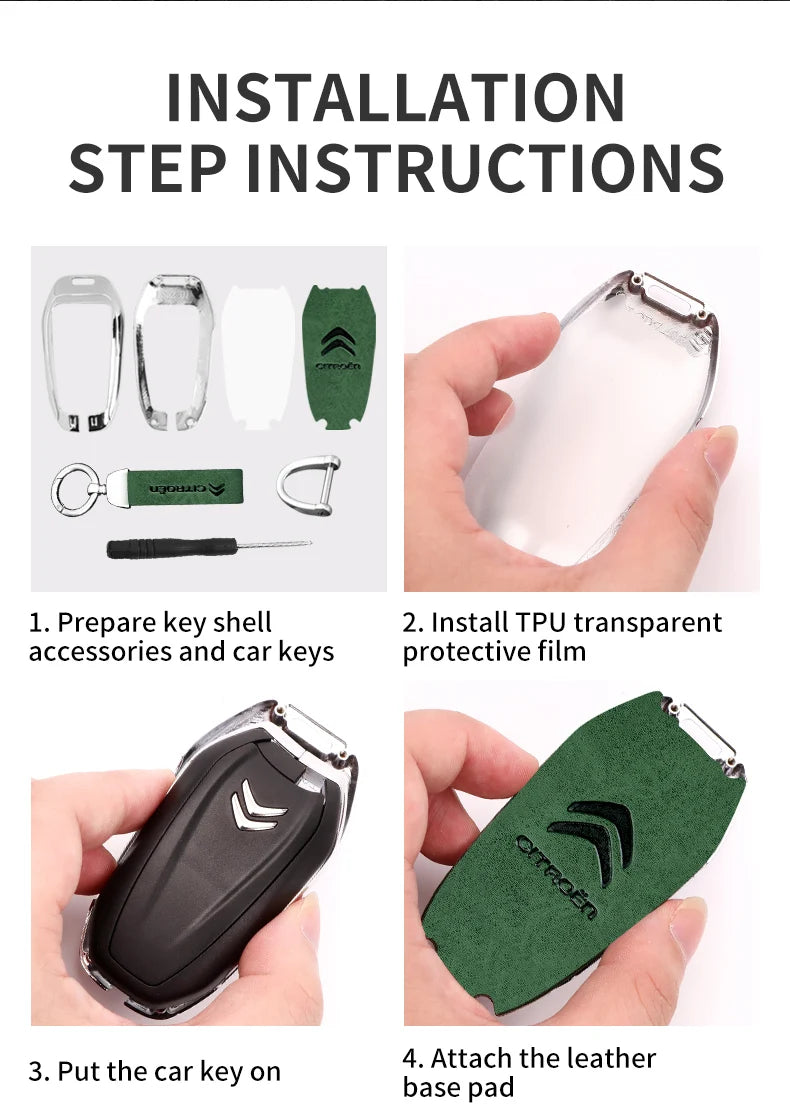Zinc Alloy Leather Car Key Case – Protective Remote Cover for Citroen Models