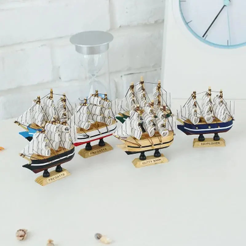 Mediterranean Wooden Boat Decor – Nautical Ship Ornament for Home Decoration