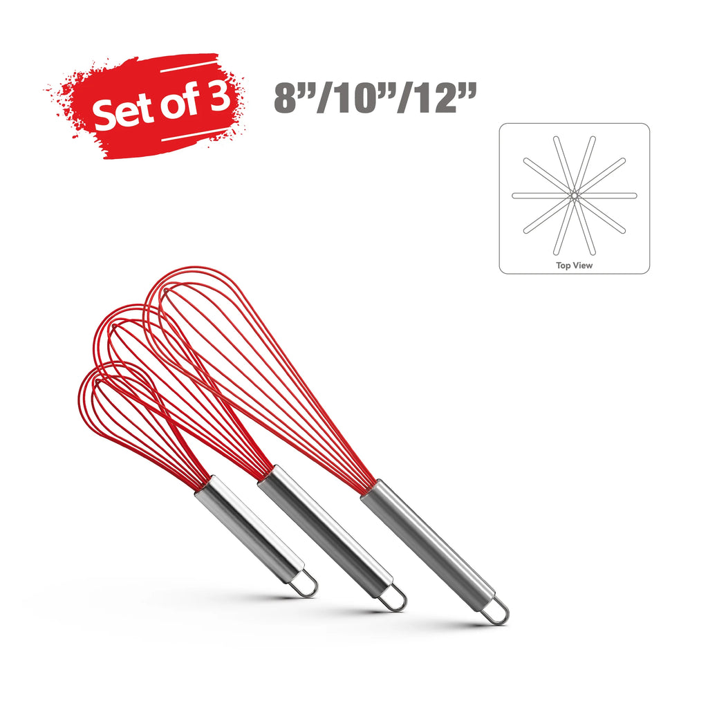 Stainless Steel Balloon Whisk – 8 10 12 Inch Wire Beater for Kitchen Cooking
