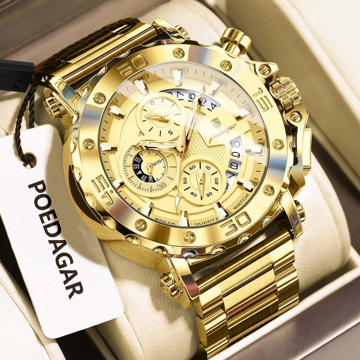 Stainless Steel Chronograph Watch – Luminous Waterproof Quartz for Men