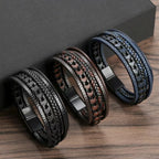 Multi-layered Leather Braided Bracelet – Vintage Magnetic Alloy for Men