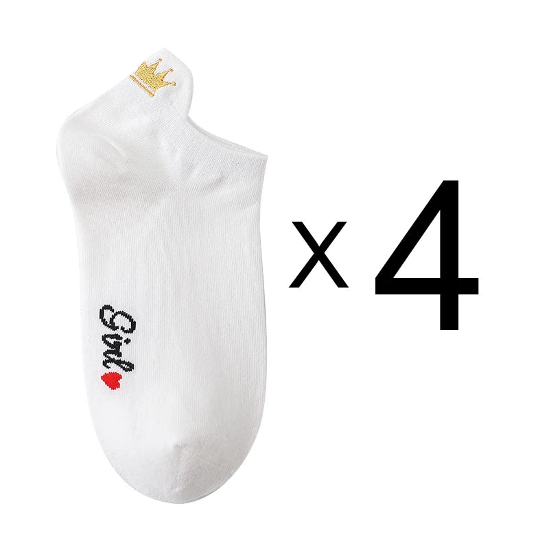 Embroidered Heart Ankle Socks – Cute Cotton Casual Footwear for Women