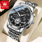Quartz Chronograph Watch – Moon Phase Luminous Wristwatch for Men