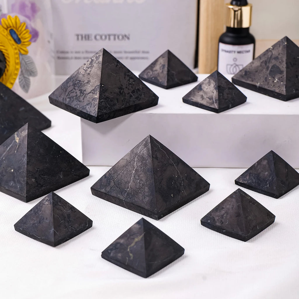 Natural Shungite Pyramid – Polished Raw Stone for Home Feng Shui Decor
