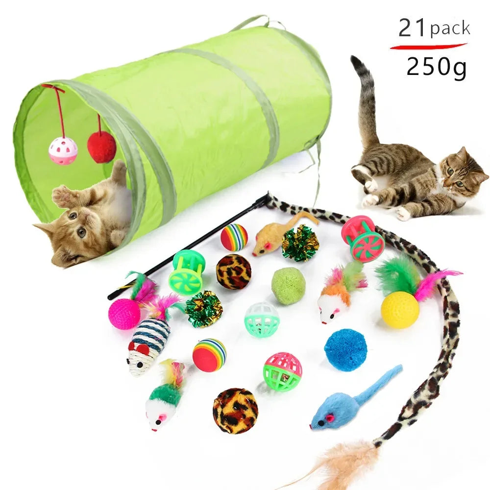 Interactive Cat Play Tunnel – Foldable Mouse and Fish Toy Set for Pets
