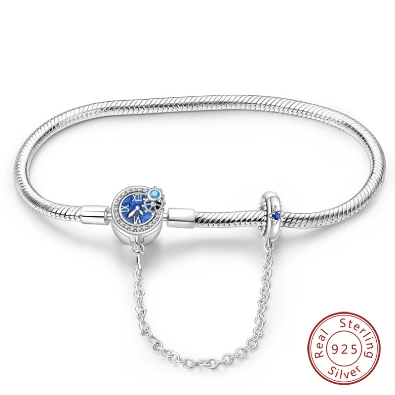 925 Sterling Silver Charm Bracelet – Adjustable Green Zircon for Birthday Gifts