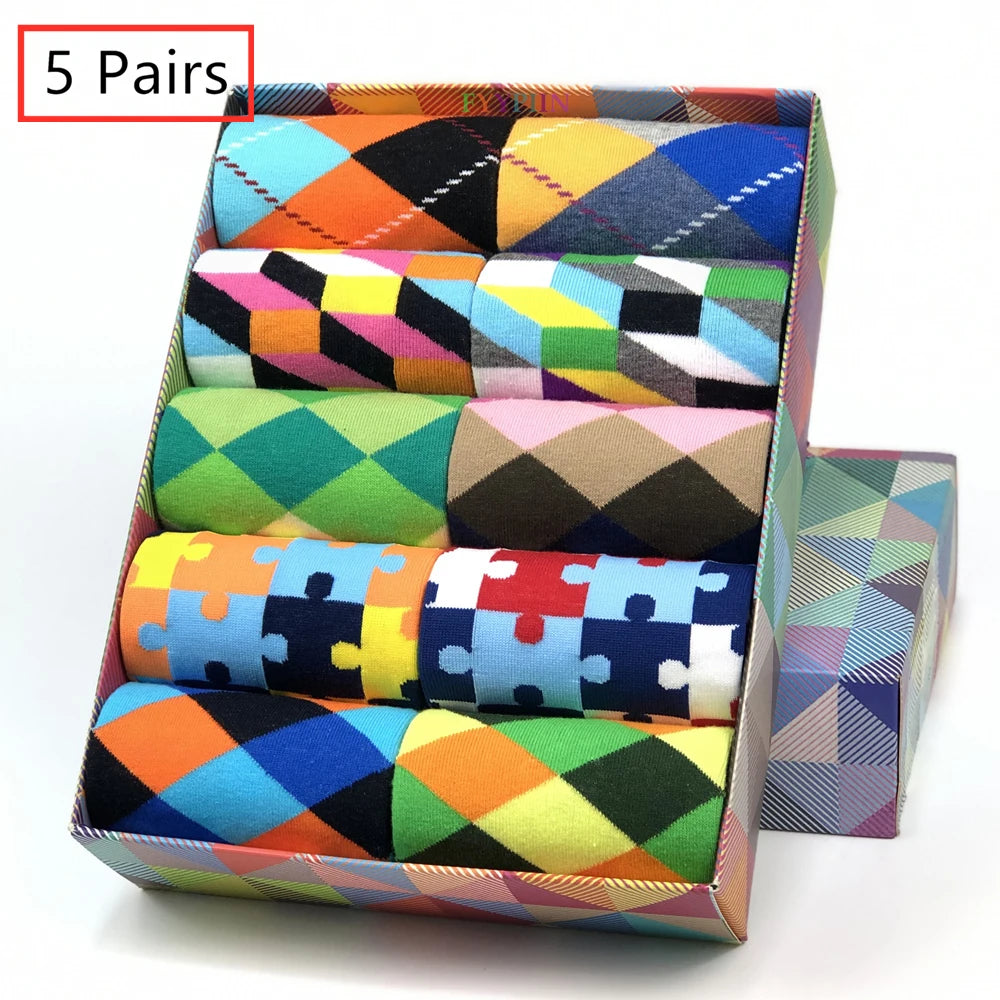 Colorful Cotton Crew Socks – Patterned Funny Dress Fashion for Men