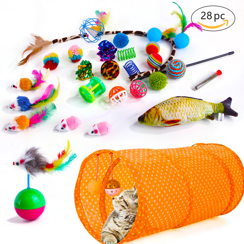 Interactive Cat Play Tunnel – Foldable Mouse and Fish Toy Set for Pets
