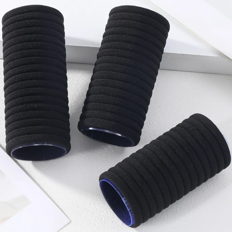 High Elastic Black Hair Bands – Seamless Rubber Ponytail Holders for Women