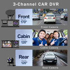 Triple Lens Car Dash Cam – 1080P 3-Channel Video Recorder for Vehicle Security