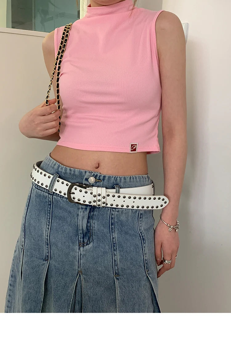 Rivet Studded Leather Belt – Fashion Waist Accessory for Women
