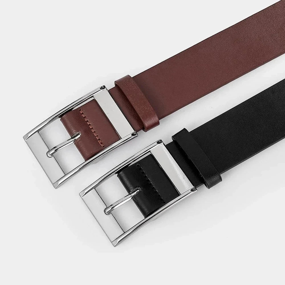 Mens PU Leather Belt – Designer Style Metal Pin Buckle for Casual Jeans