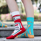 Printed Food Novelty Socks – Ketchup and Fry Mid-Calf Crew for Cosplay