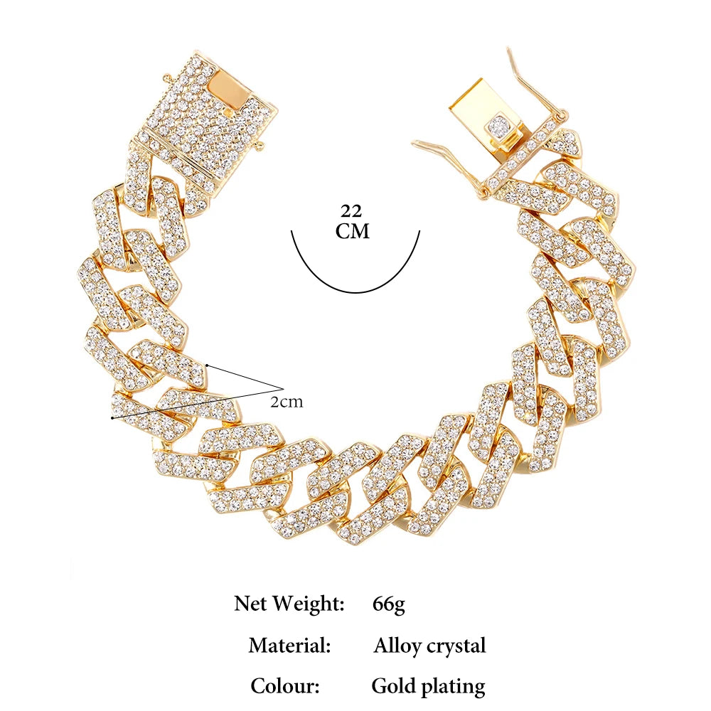 Iced Out Cuban Link Chain – AAA Rhinestone Men's Necklace for Hip Hop Jewelry