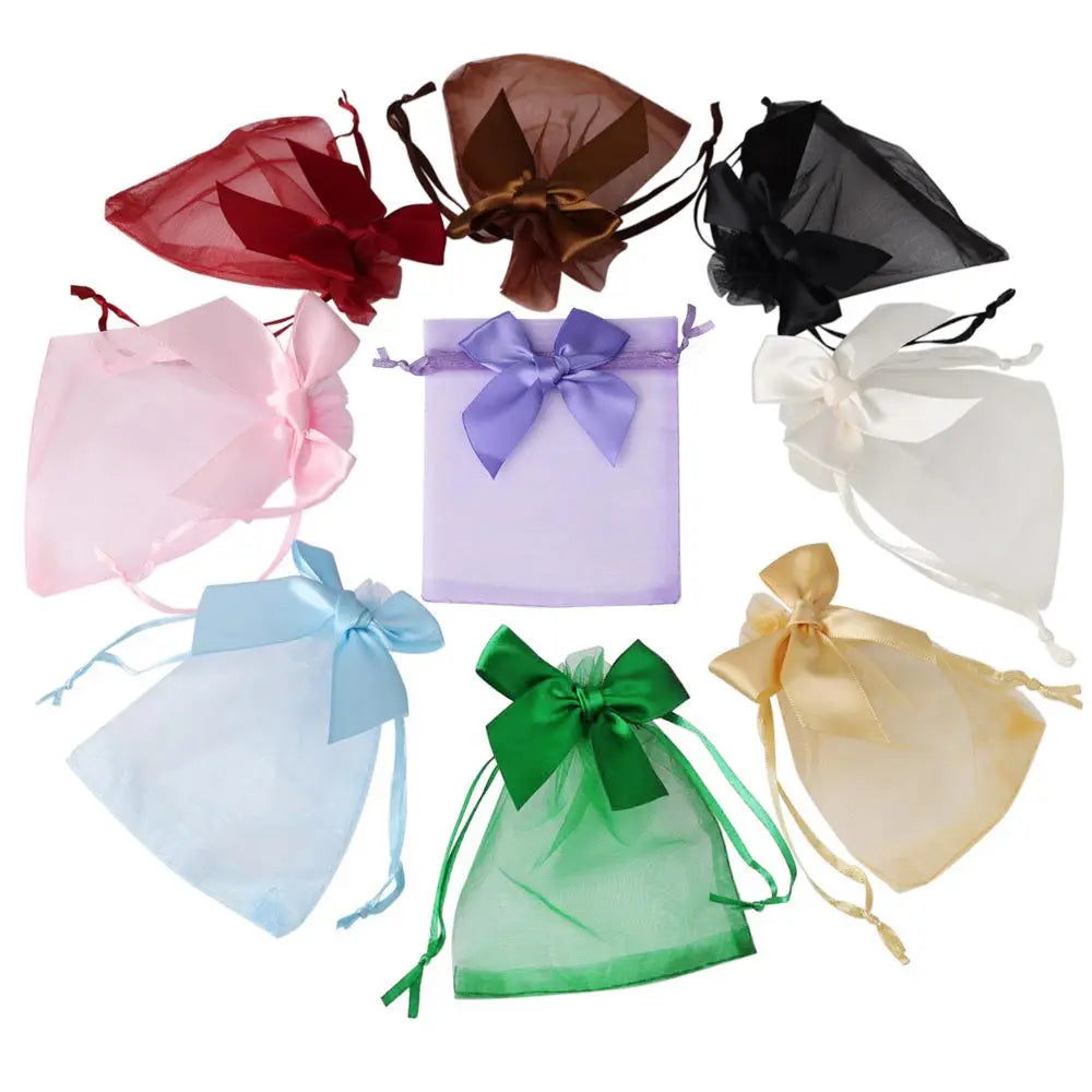 Organza Drawstring Gift Bags – Bowknot Pouches for Wedding Jewelry Packing