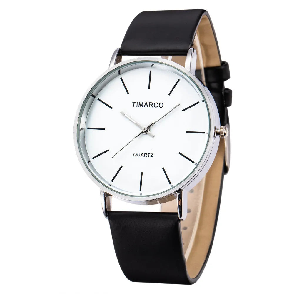 Minimalist Silver Quartz Watch – Elegant Leather Business Accessory for Women