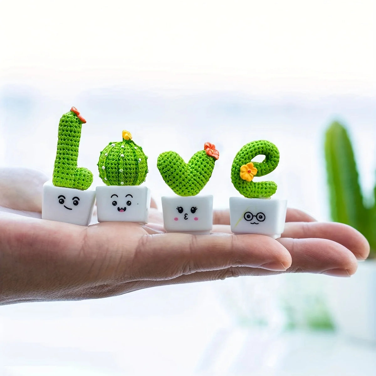 Mini Resin Succulent Cactus Plants – Decorative Ornaments for Home and Office