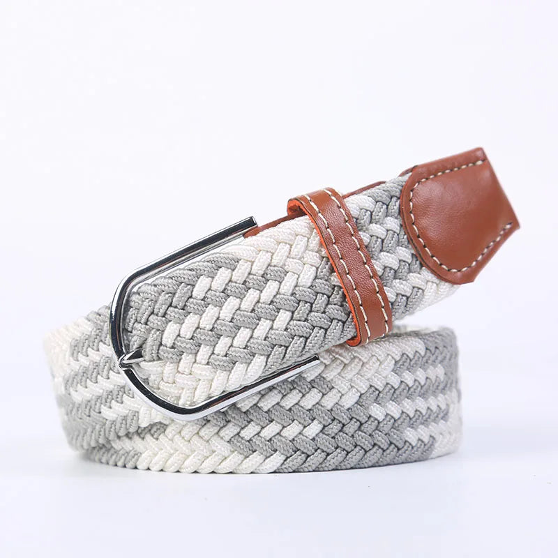 Woven Elastic Canvas Belt – Stretch Braided Buckle Strap for Casual Jeans