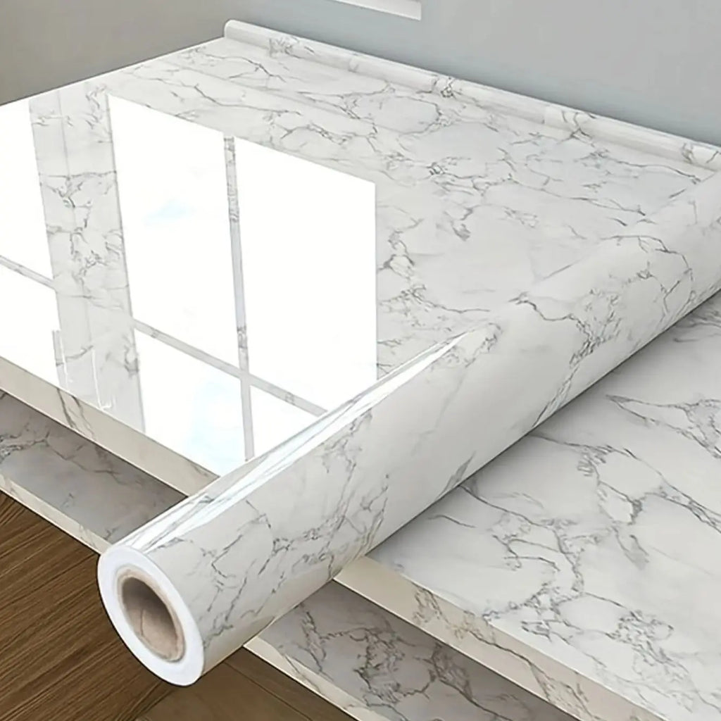 Marble Adhesive Wallpaper – 80cm Oil-Proof Film for Kitchen Renovation