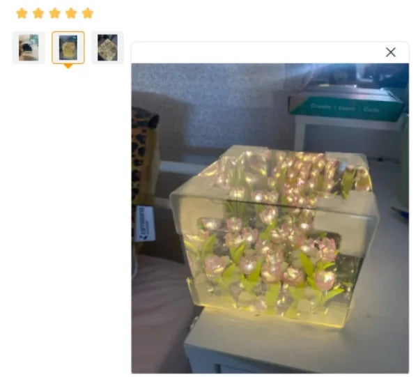 DIY Tulip Flower Sea Cube Night Lamp – Handmade Creative Gift for Girlfriend