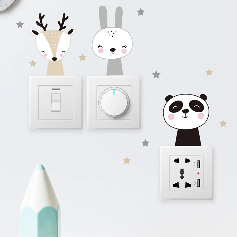 Cartoon Animal Switch Stickers – Cute Boho Wall Decals for Kids Nursery
