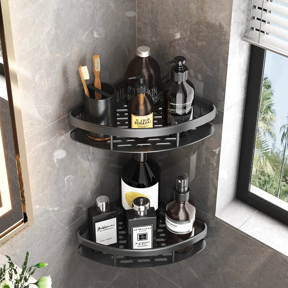 Adhesive Corner Shower Shelf – No Drill Wall Storage for Bathroom Organization