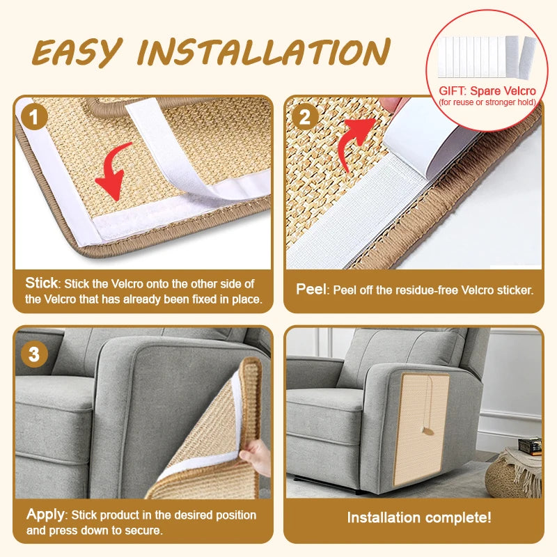 Natural Sisal Cat Scratching Mat – Self-Adhesive Sofa Protector for Cats
