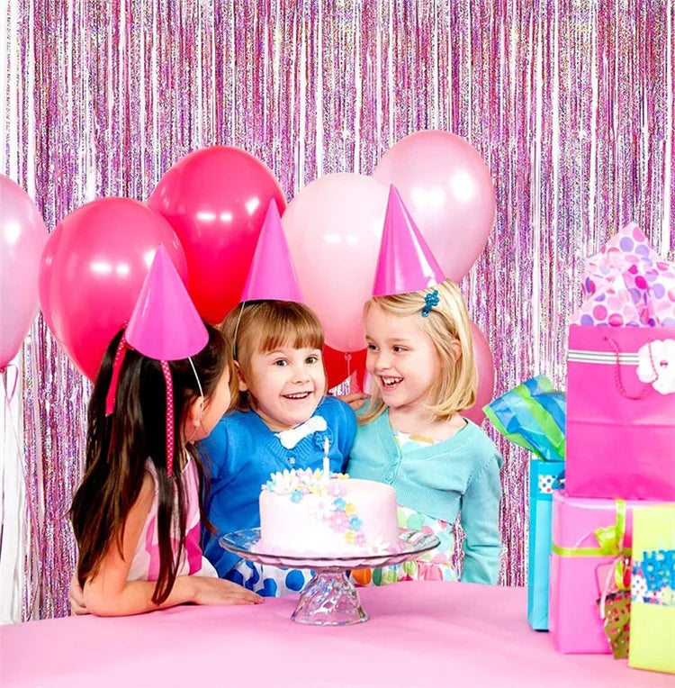 Metallic Foil Tinsel Fringe Curtains – Silver Backdrop for Party Decoration