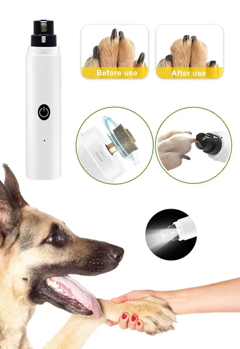 Electric Pet Nail Grinder – USB Rechargeable LED Grooming Tool for Cats and Dogs
