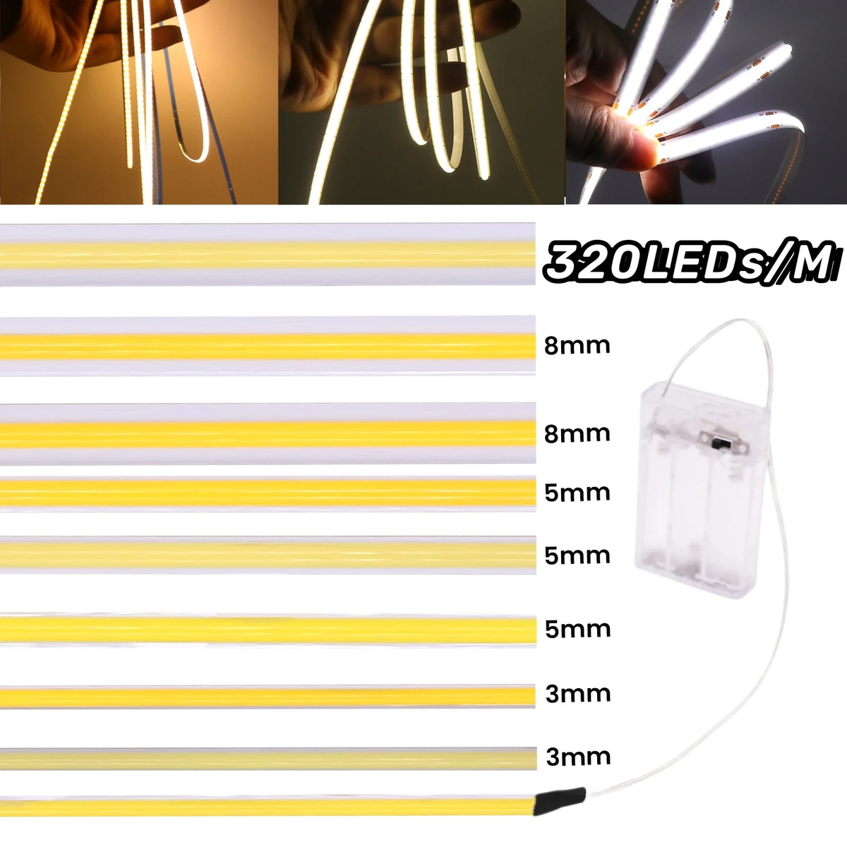Flexible COB LED Strip Light – High Density Battery Powered for Night Decor