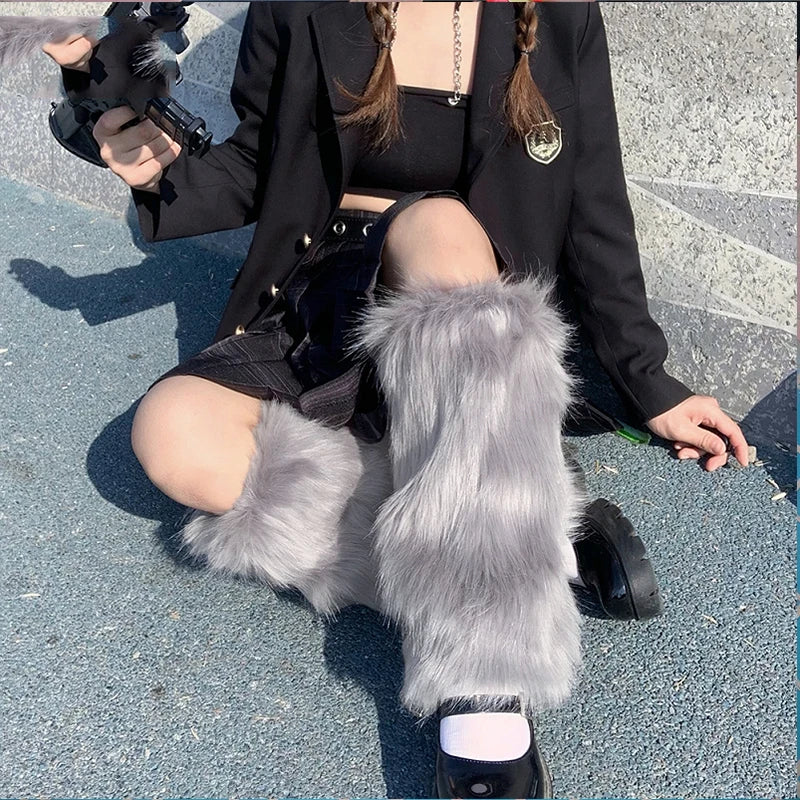 Faux Fur Leg Warmers – Lolita Harajuku Style Boot Covers for Winter Cosplay