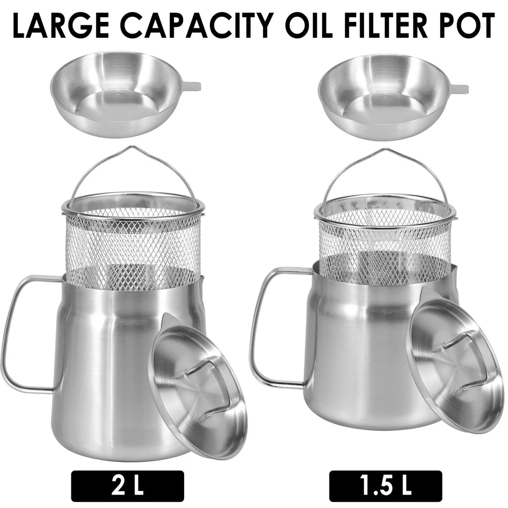 Stainless Steel Oil Strainer Pot – Fine Mesh Grease Container for Kitchen