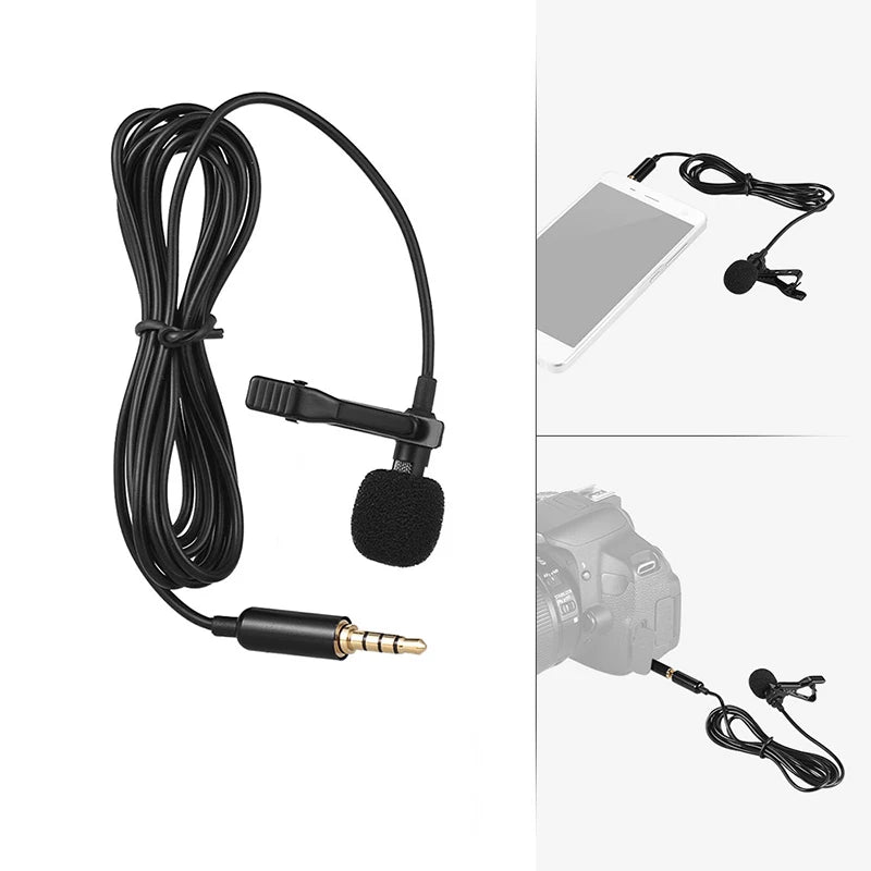 Portable Lavalier Lapel Microphone – 1.5m Wired Mic for Phone and Laptop