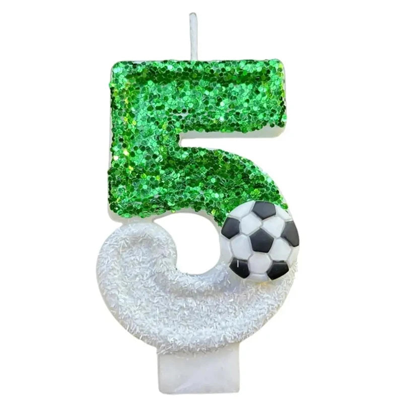 Soccer Number Birthday Candles – Green Glitter Cake Toppers for Kids Parties