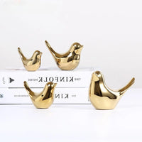 Nordic Gold Ceramic Bird Statue – Modern Animal Sculpture for Home Decor