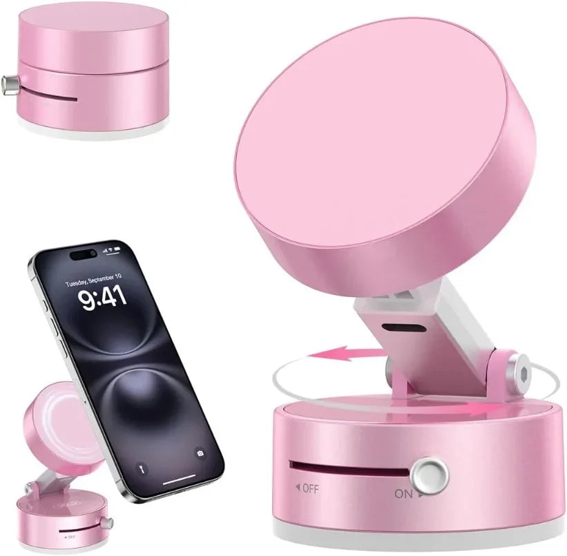 Magnetic Vacuum Phone Mount – Retractable Suction Holder for Car and Gym