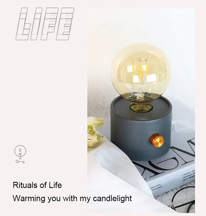 Retro LED Battery Powered Bulb Lamp – Portable Desktop Light for Bedroom Decor