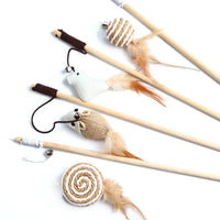 Colorful Feather Wand Toy – Interactive Wooden Rod for Cat Exercise