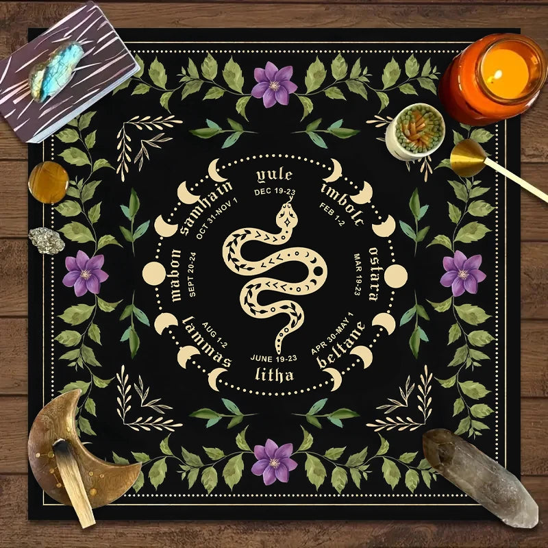 Snake Floral Tarot Tablecloth – Astrology Altar Decor for Divination Rituals