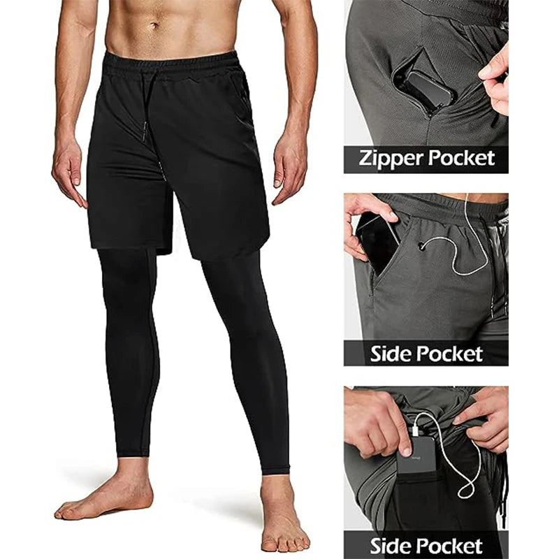 2-in-1 Men's Athletic Pants – Training Trousers for Gym Fitness Running