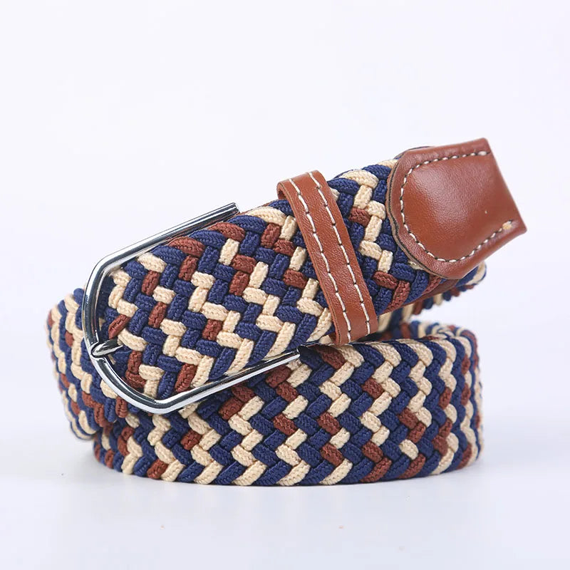 Woven Elastic Canvas Belt – Stretch Braided Buckle Strap for Casual Jeans