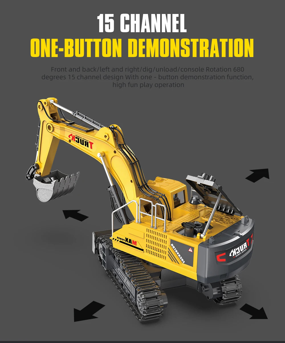 Alloy RC Excavator Toy – 2.4G Remote Control Engineering Truck for Kids