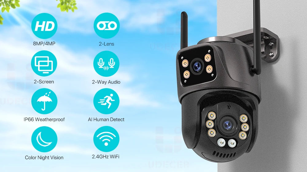 4K 8MP Dual Lens PTZ Camera – Outdoor AI Auto Tracking for Security Surveillance