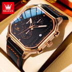 Square Leather Chronograph Watch – Waterproof Quartz Timepiece for Men