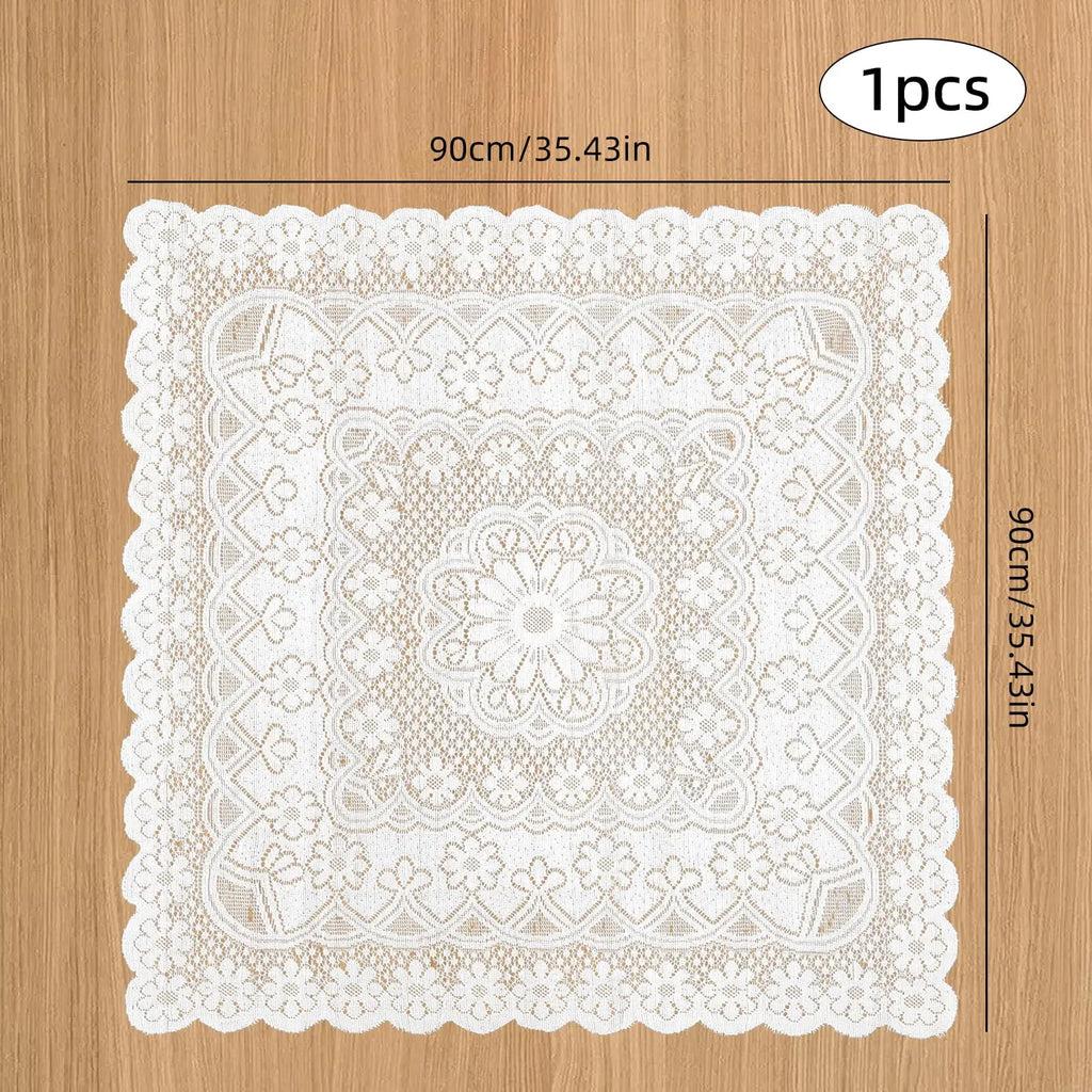 Embroidered Lace Tablecloth – Vintage White Floral Cover for Wedding Party