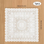 Embroidered Lace Tablecloth – Vintage White Floral Cover for Wedding Party