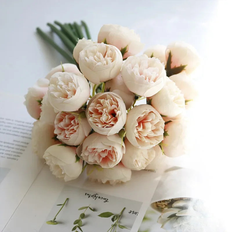 Silk Peony and Rose Bouquet – Artificial Floral Arrangement for Home Wedding