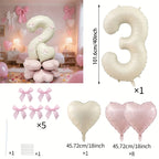 40-Inch Cream White Number Balloon Set – Heart Foil Decor for Kids Birthday