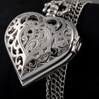 Silver Heart Pocket Watch Necklace – Exquisite Quartz Pendant for Women